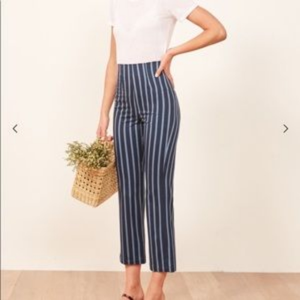 Reformation Marlon Venice pants blue stripe tapered, petite us 0